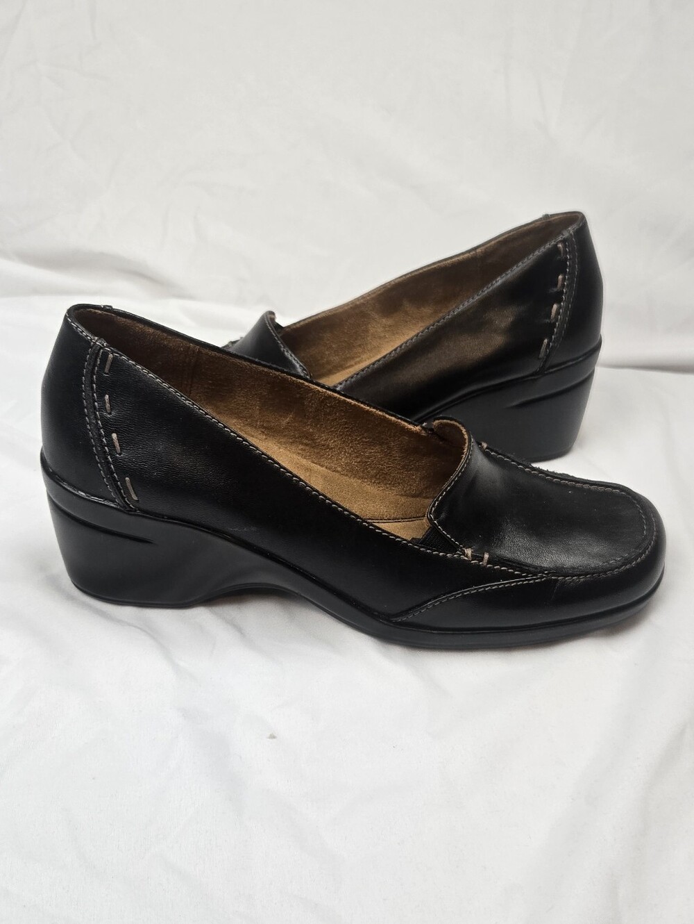 Naturalizer Maurie Black Leather Loafers Women's Size 9M Comfort Wedge Slip On
